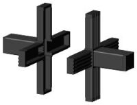 6-Wege-Steckverbinder für Vierkantrohr; Polyamid 6 schwarz, zweiteilig, 3D6V25X1.5, Kreuz mit 2 Abgängen