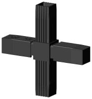 4-Wege-Steckverbinder für Vierkantrohr; Polyamid 6 schwarz, einteilig, 2D4V25X1.5, Kreuz