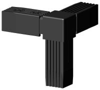 3-Wege-Steckverbinder für Vierkantrohr; Polyamid 6 schwarz, einteilig, 3D3V25X1.5, 90 Grad mit 1 Abgang